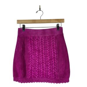 IMMODEL Cable Knit Ribbed Mini Skirt Magenta Pink Preppy Scalloped Size L